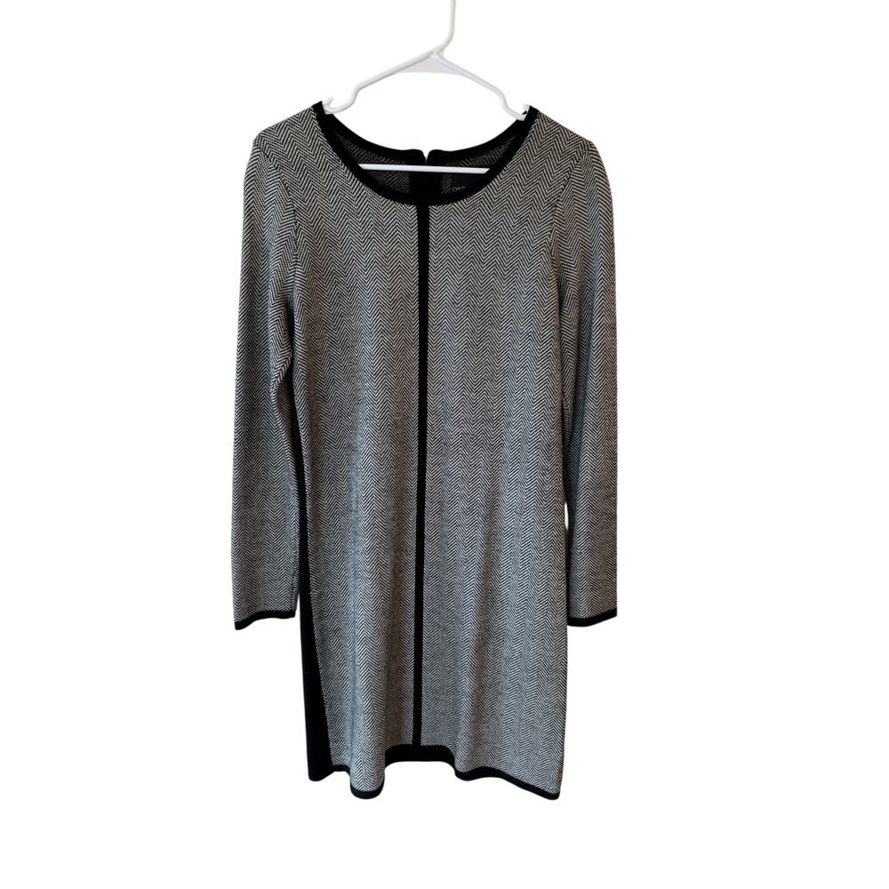 Cynthia Rowley Long Sleeve Herringbone Wool Dress Black Women's Small Classic